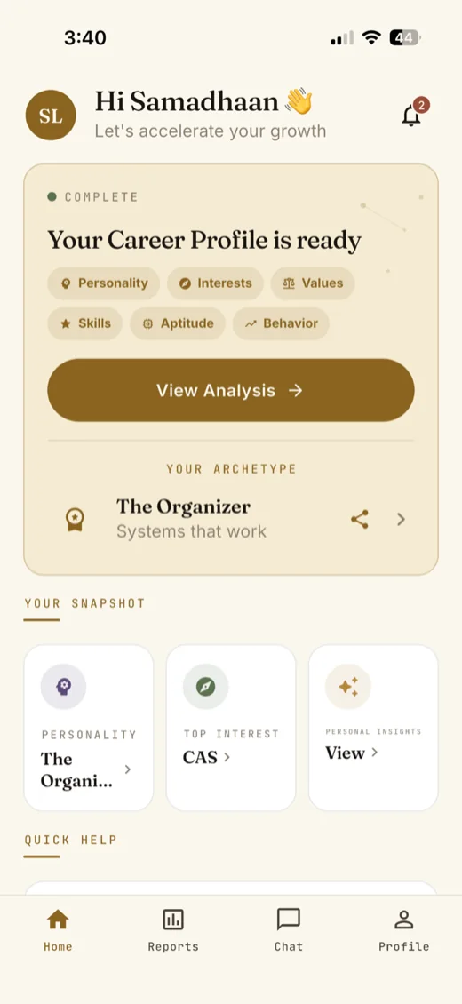 The SucsessMaperrs home screen, showing the assessment entry point.